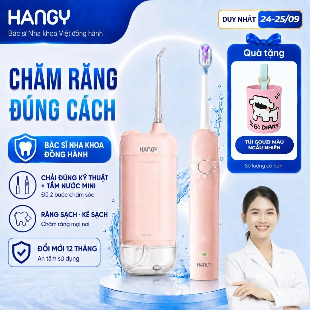 [Combo] Máy tăm nước HANGY O16 & Bàn chải điện X1 - Tia nước dịu êm, Công nghệ Quét rung 45 độ