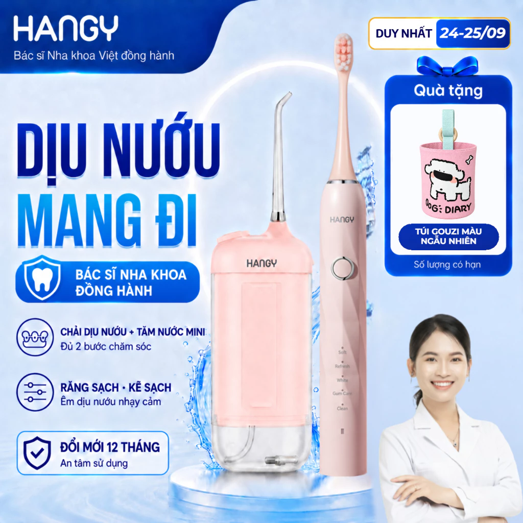 [Combo] Máy Tăm Nước mini gấp gọn O16 và Bàn Chải Điện thông minh HY23 Pro