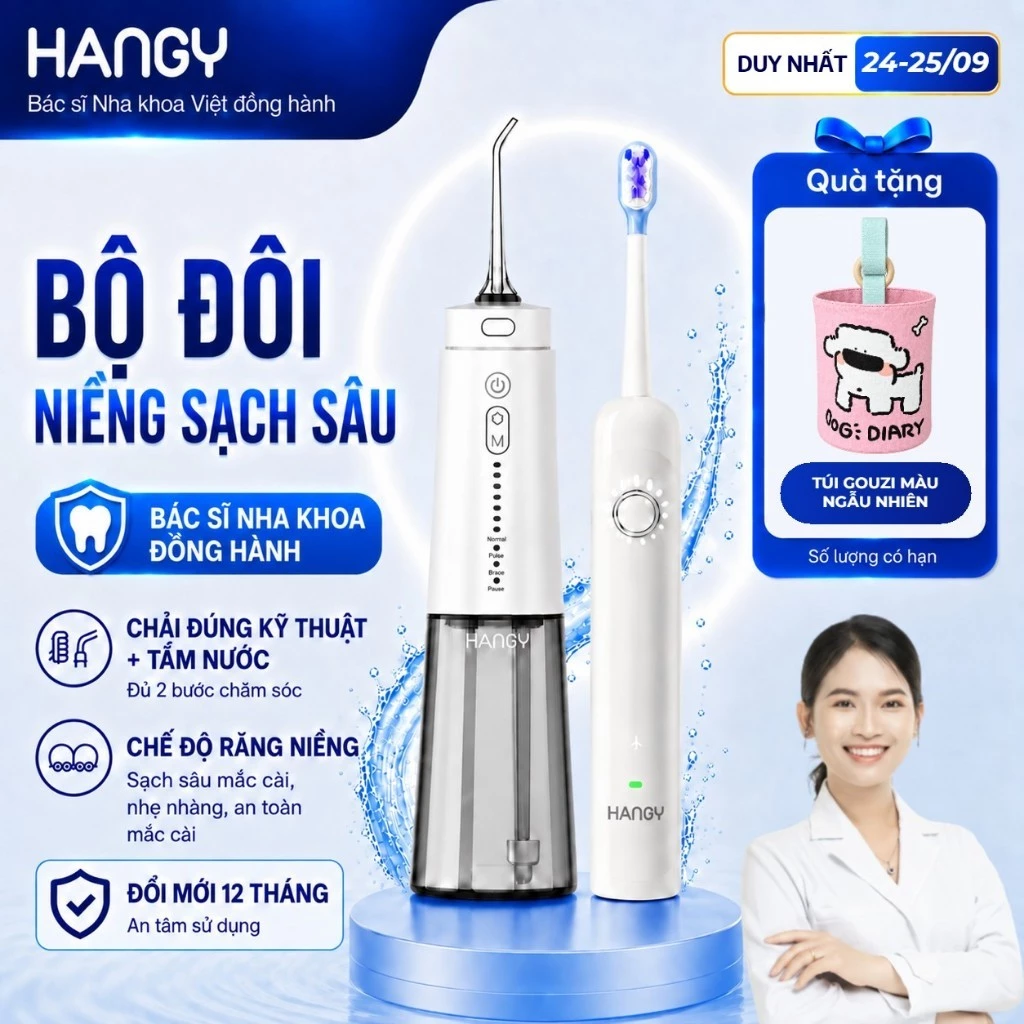 [Combo] Máy tăm nước tia siêu âm HANGY HG23 & Bàn chải điện thông minh quét rung X1