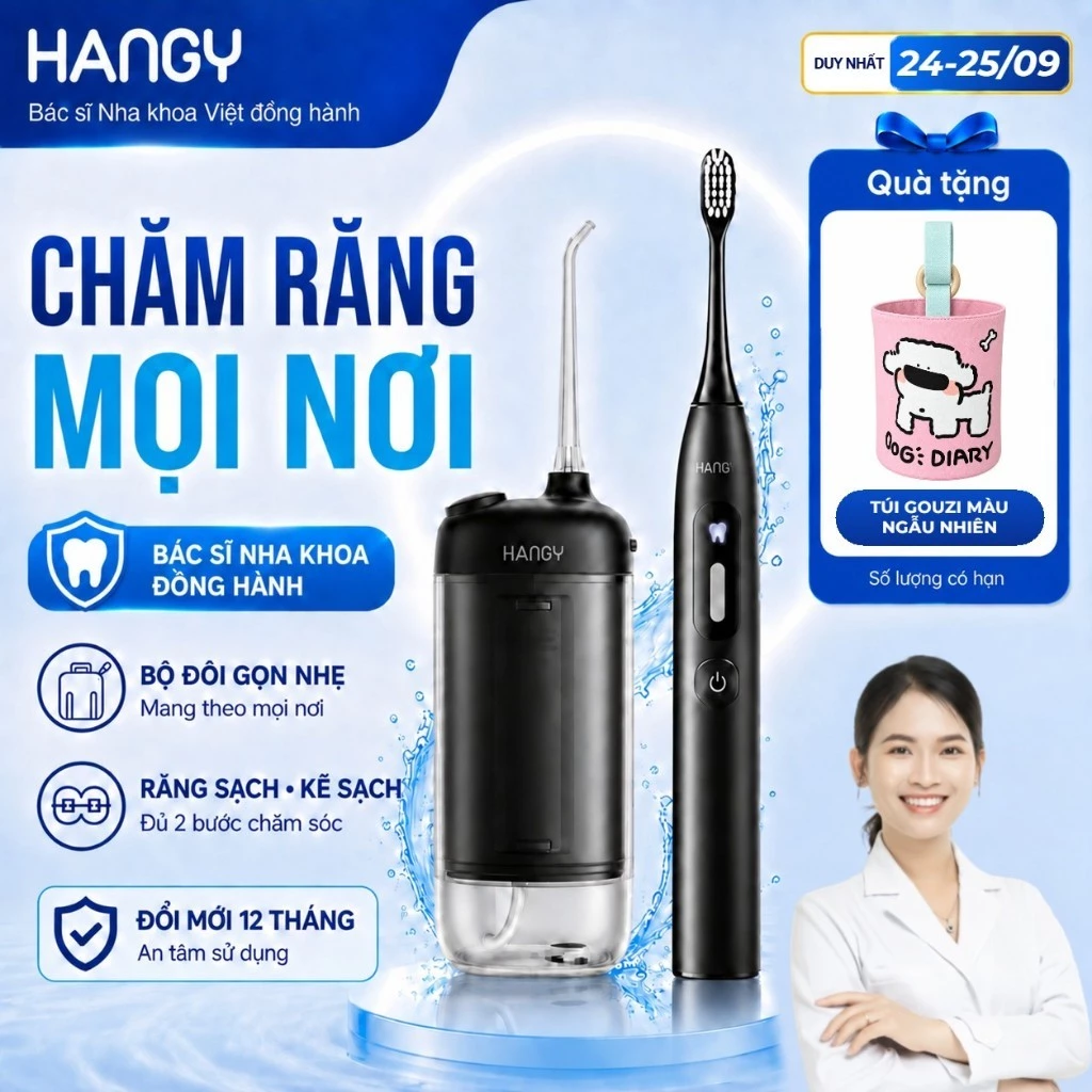 [Combo] Máy tăm nước mini nhỏ gọn O16 và Bàn chải điện HANGY H1 phiên bản nâng cấp