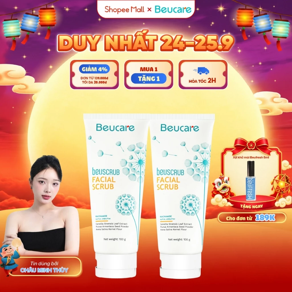 Combo 2 tẩy tế bào chết mặt BEUCARE trà xanh, tẩy da chết mặt ,thấm hút dầu thừa , làm sạch da, dưỡng ẩm, dưỡng sáng da