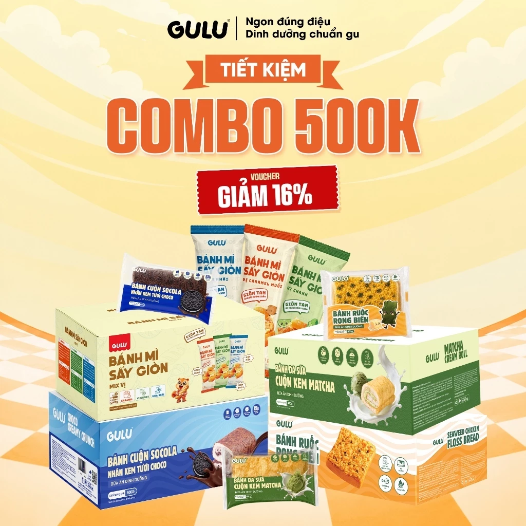 [TIẾT KIỆM] [Combo 500K] Bánh Dinh Dưỡng Và Bánh Mì Sấy Giòn Mix Vị Gulufoods Thức Ăn, Ăn Vặt