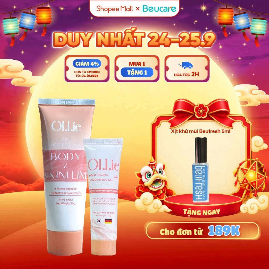 Combo kem tẩy lông và kem dưỡng Ollie tẩy vùng kín, nách, tay, chân , an toàn không đau rát,dưỡng da phù hợp mọi loại da