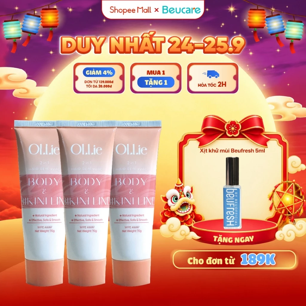 Combo 3 Kem tẩy lông OLLIE , tẩy lông vùng kín, nách, tay, chân 70g