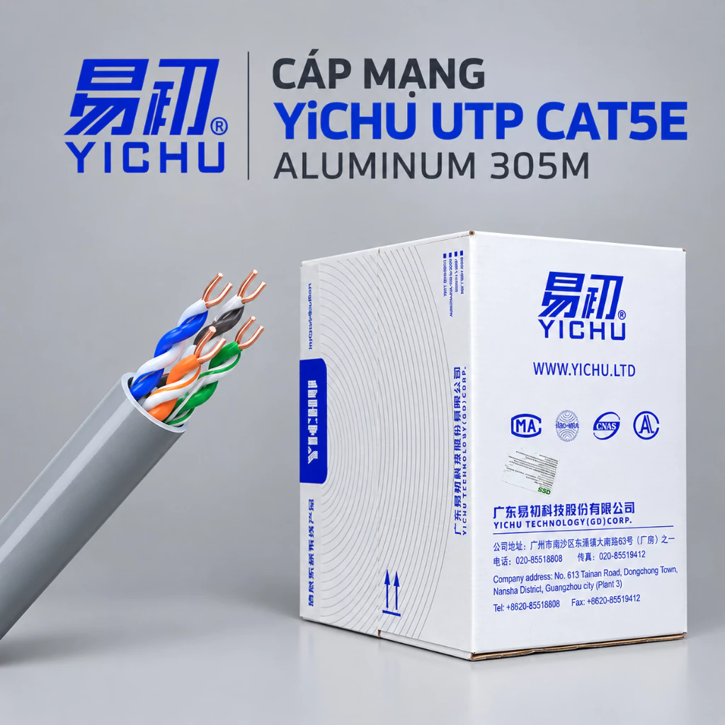 Cáp Mạng YiCHU UTP CAT5E Aluminum 305M – Dây Mạng LAN Thi Công Camera IP, Mạng Máy Tính
