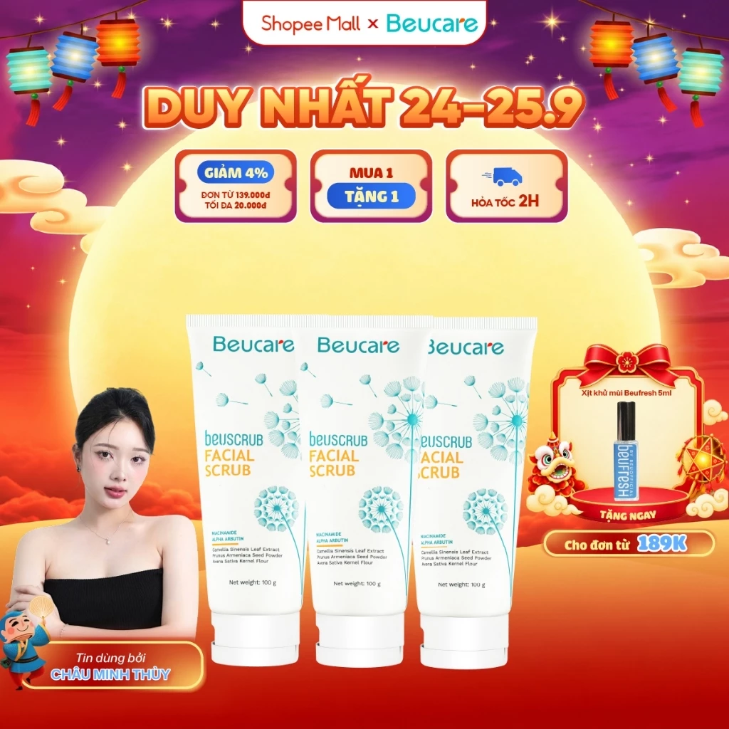 Combo 3 tẩy tế bào chết mặt BEUCARE trà xanh, tẩy da chết mặt ,thấm hút dầu thừa , làm sạch da, dưỡng ẩm, dưỡng sáng da