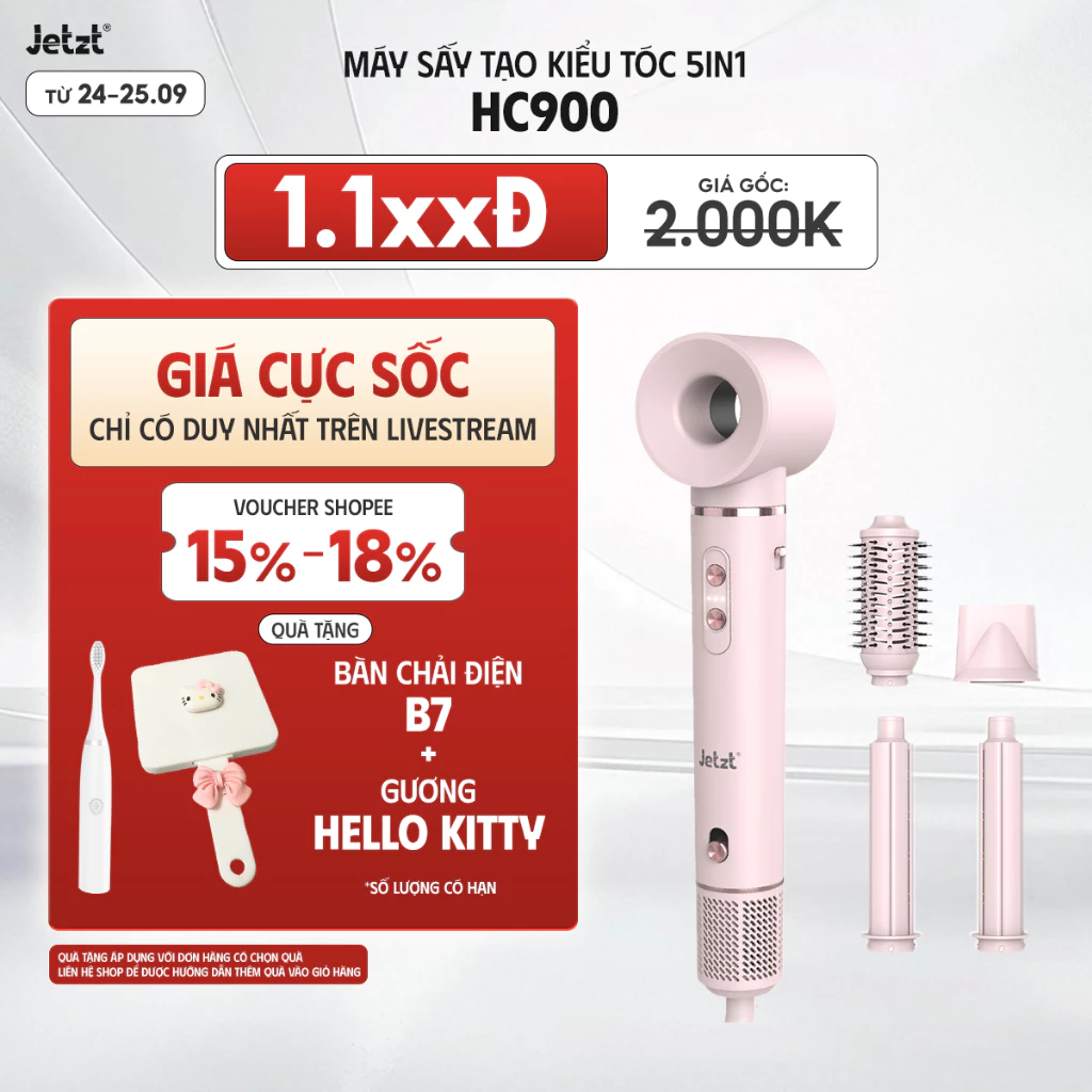 JETZT HC900 AirStyle Pro Máy Sấy Tóc Tạo Kiểu 5in1 - Uốn Xoăn Tự Động,  200 Triệu Ion Âm, 5 Đầu Tạo Kiểu