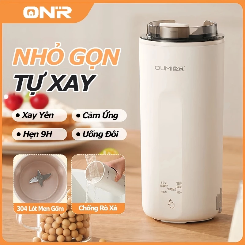 Máy Làm Sữa Hạt Mini 350ML,Xay Đá,Hẹn Giờ 9H,Giữ Ấm 55°C,Di Động,Gốm Sứ,Uống Ngay, Không Cần Ngâm