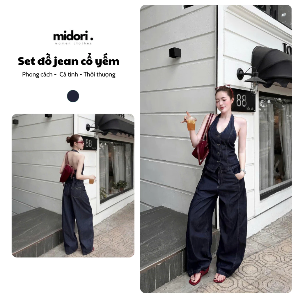 Set Áo Yếm Nữ Quần Ống Suông Cạp Cao Hách Dáng, Set Đồ Nữ Phong Cách Hàn Quốc Midori VJ10