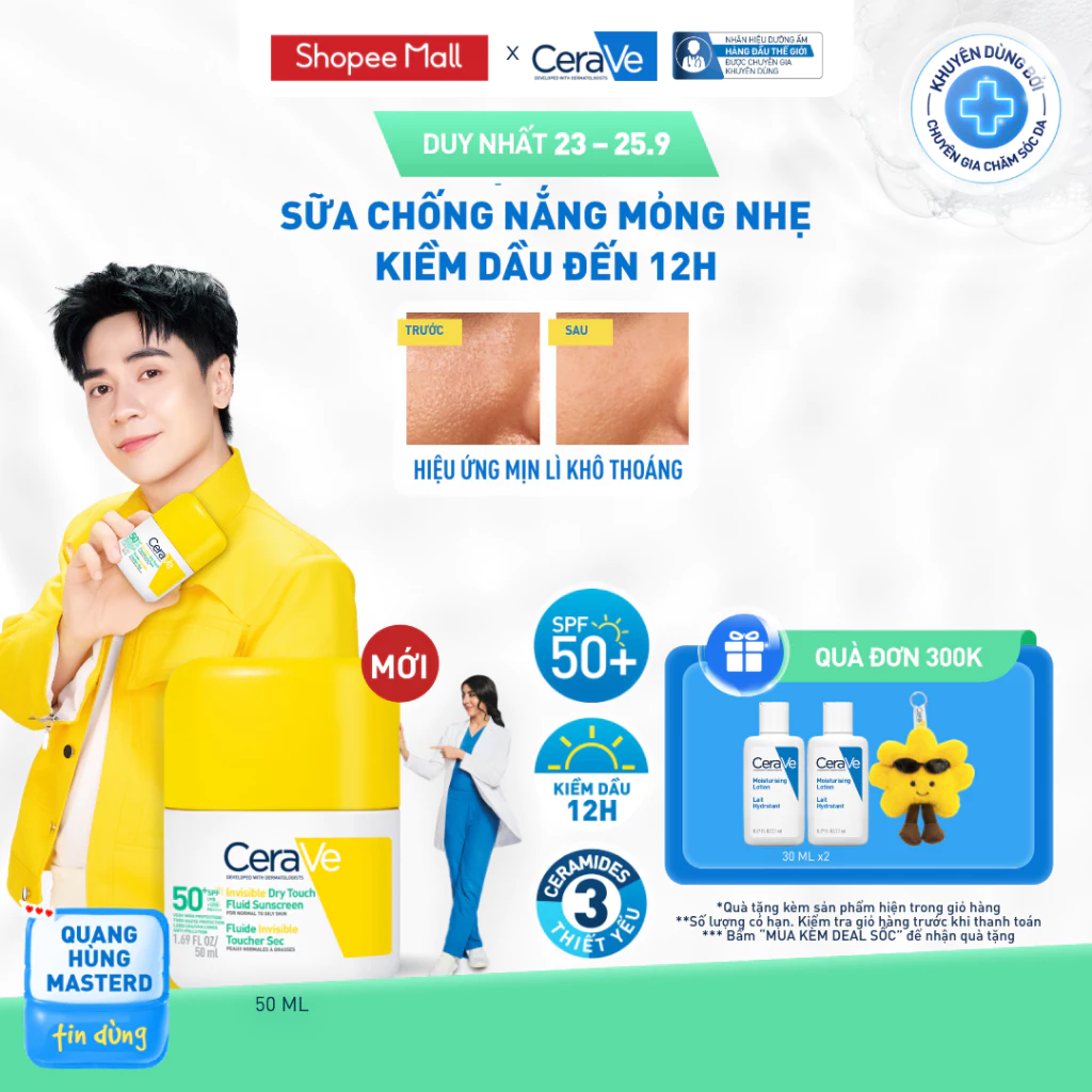 [MỚI] Sữa chống nắng CeraVe giảm dầu mỏng nhẹ khô thoáng 50ml