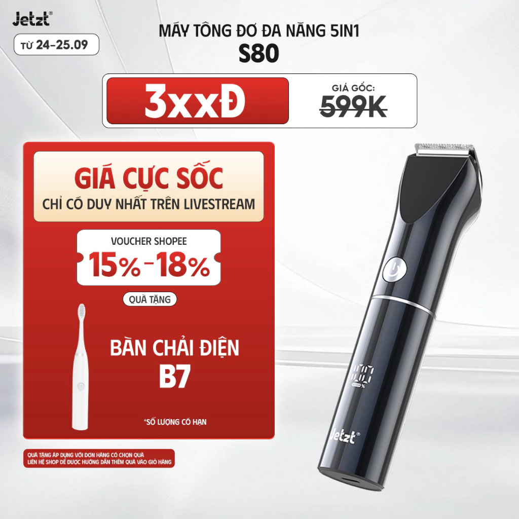 Máy tông đơ đa năng 5in1 Jetzt S80, Tông Đơ, Cạo Râu, tỉa lông mũi tiện lợi, chống nước an toàn--Hàng Outlet