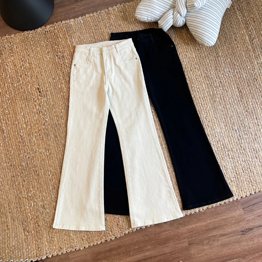Tulidu - Quần Loe Nữ Kaki Cạp Vừa Chất Co Giãn Vải Dày Mịn Tôn Dáng