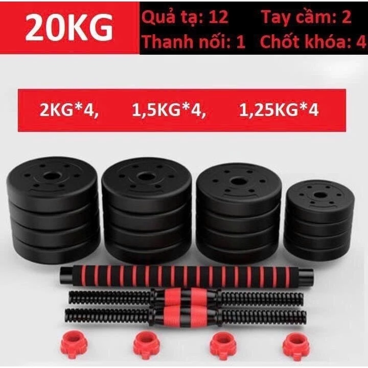 Tạ tay nam nữ PVC 4 in 1 kết hợp tạ đòn đẩy 20kg tập tại nhà có thể điều chỉnh trọng lượng bộ tạ miếng đa năng