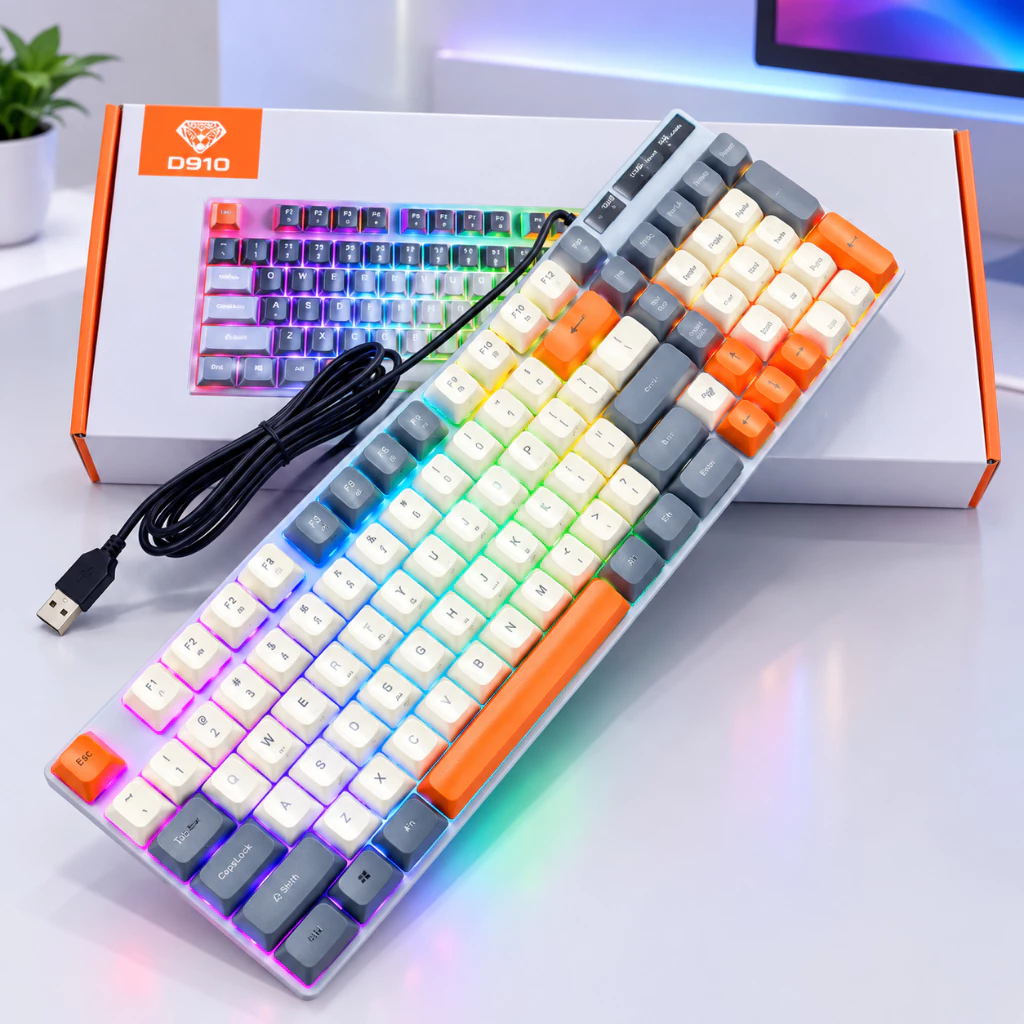 Bàn Phím Giả Cơ GGI D910 Gaming LED Rainbow Có Dây USB 98 phím – Bàn Phím Máy Tính Chơi Game Làm Việc