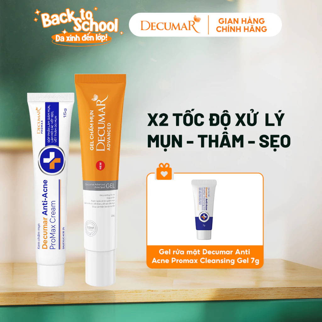Combo 2 kem mụn ngày - đêm Decumar Promax và THC hỗ trợ giảm mụn, mờ thâm sẹo - THC03, DPM01