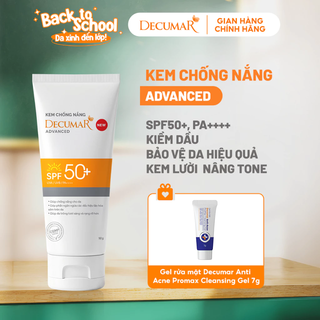 Kem Chống Nắng Ngăn Ngừa Mụn Decumar 50g, Kiềm Dầu, Thẩm Thấu Nhanh, SPF 50+, PA++++
