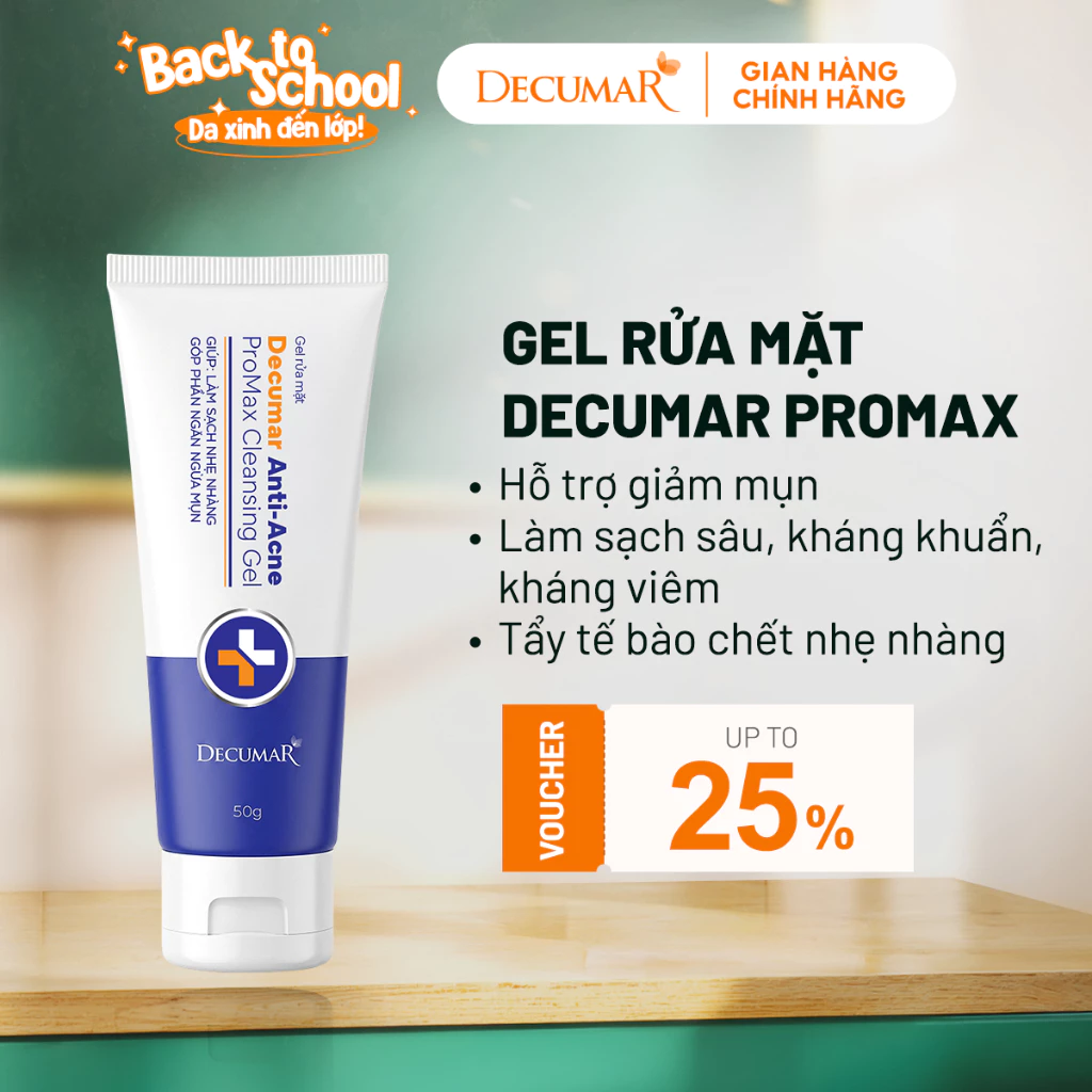 Gel rửa mặt ngăn ngừa mụn Decumar Promax 50g hỗ trợ giảm mụn, sạch sâu, kiềm dầu, lành tính cho mọi loại da