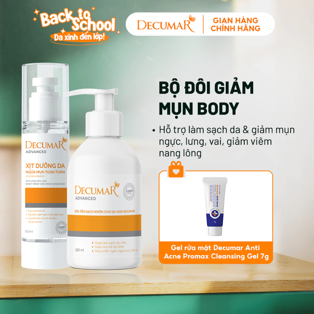 Bộ ngừa mụn toàn thân, giảm mụn body, giảm viêm nang lông Decumar DAT28, XDA02