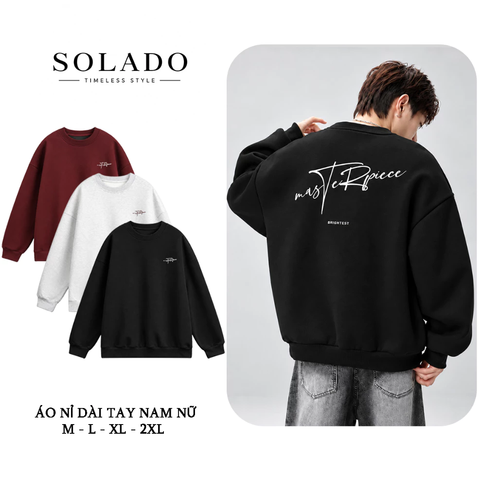 Áo Sweater Nam Nữ Local Brand SOLADO Cổ Tròn Form Rộng Oversize Nỉ 2 Da Dày Dặn In Chữ AN2