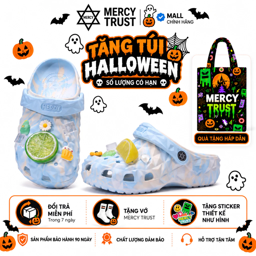 [TẶNG TÚI HALLOWEEN] Kèm Sticker Giống Hình, Vớ - DÉP SỤC MERCY TRUST KIM CƯƠNG MC11 - Nam Nữ Xinh Xắn, Êm Nhẹ