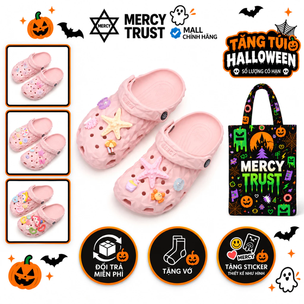 [TẶNG TÚI HALLOWEEN] Kèm Sticker, Vớ - Dép Sục MERCY TRUST Kim Cương MC14 Hồng Nam Nữ Cao 3cm Chất liệu EVA Êm Nhẹ