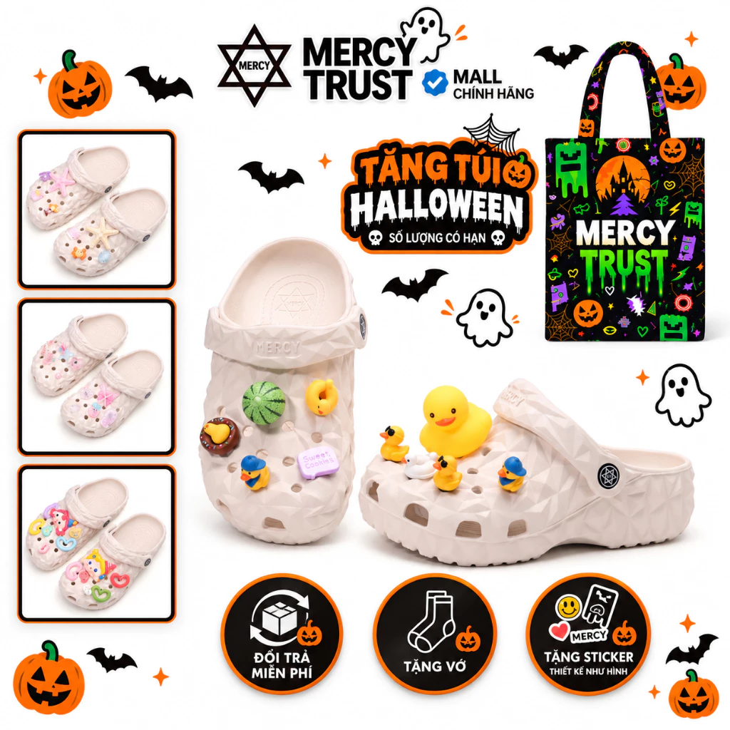 [TẶNG TÚI HALLOWEEN] Kèm Sticker, Vớ - Dép Sục MERCY TRUST Kim Cương MC14 Nam Nữ Cao 3cm Chất liệu EVA Êm Nhẹ