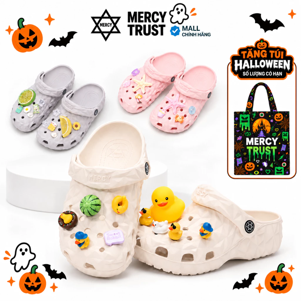 [TẶNG TÚI HALLOWEEN] Kèm Sticker Giống Hình, Vớ - Dép Sục MERCY TRUST Kim Cương MC14 Chất Liệu EVA Không Mùi Êm Nhẹ