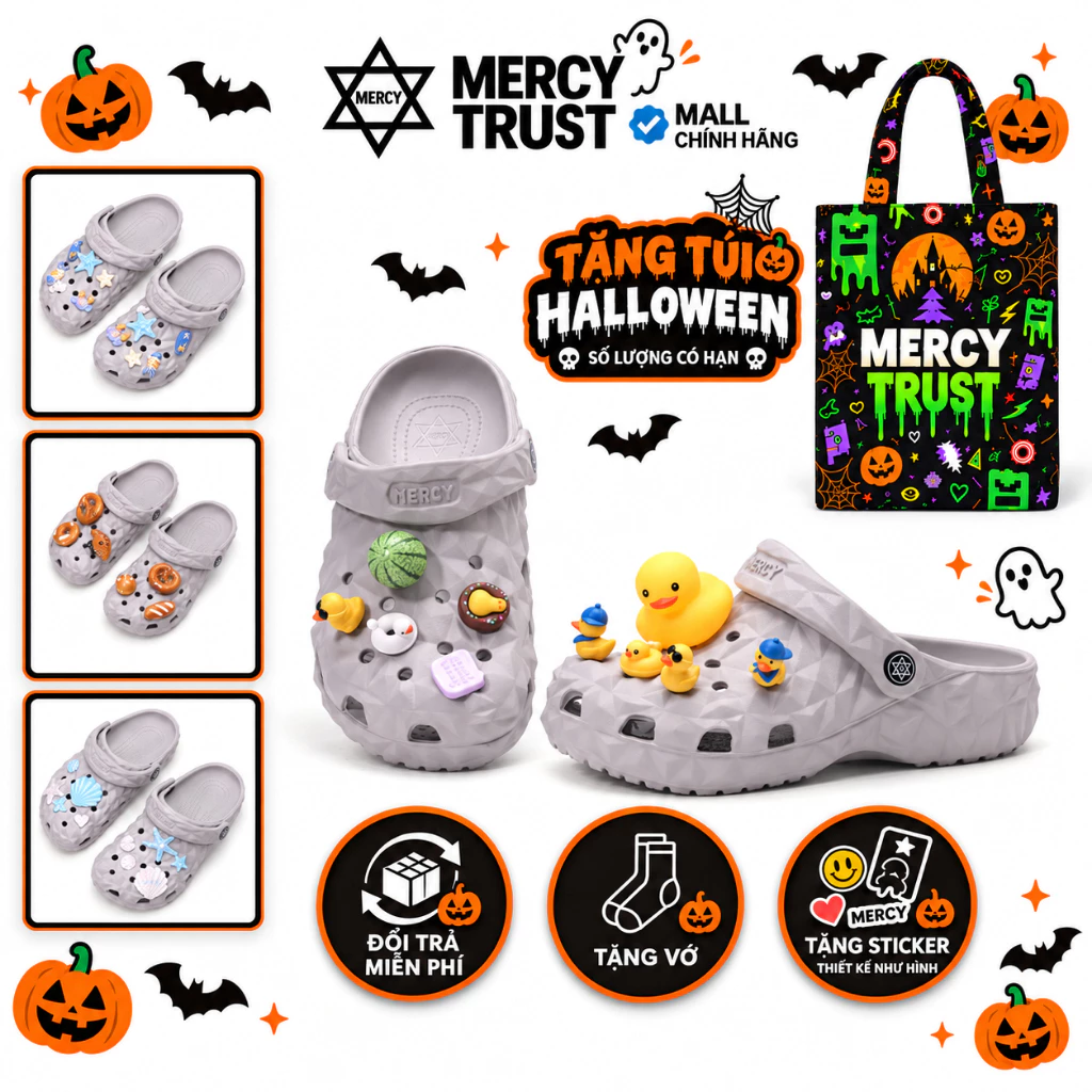 [TẶNG TÚI HALLOWEEN] Kèm Sticker, Vớ - Dép Sục MERCY TRUST Kim Cương MC14 XÁM - Nam Nữ Cao 3cm Chất liệu EVA Êm Nhẹ