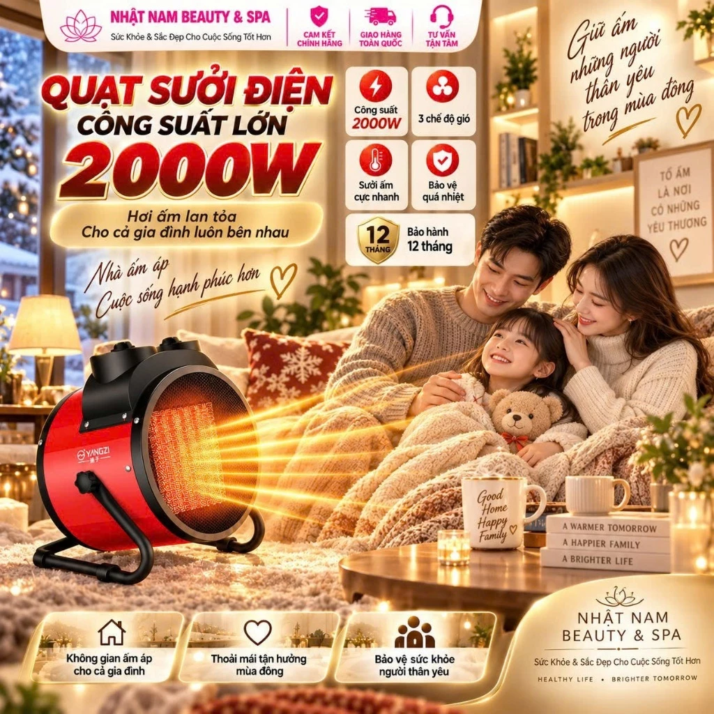 Quạt Sưởi Điện Để Bàn YANGZI Công Suất Lớn, 3 Chế Độ Gió, Sưởi Ấm Cực Nhanh, Hoạt Động Bền Bỉ, Không Gây Tiếng Ồn