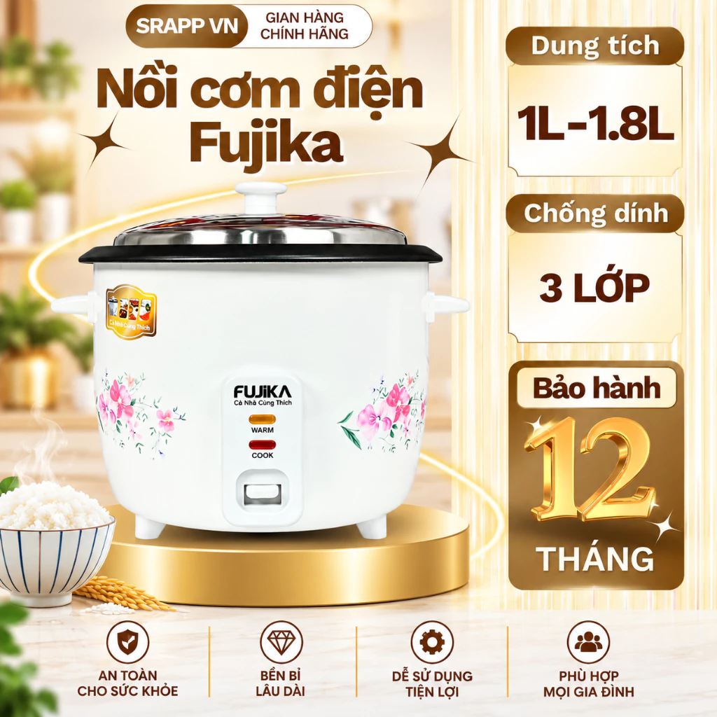 Nồi cơm điện nắp rời FUJIKA 1816 dung tích 1L-1,8L, chống dính 3 lớp cao cấp, bảo hành 12 tháng.
