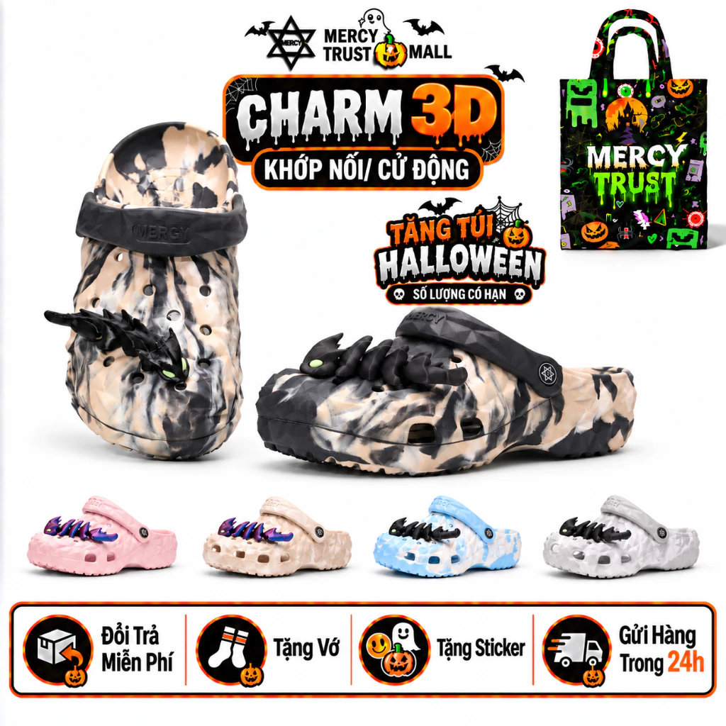 [TẶNG TÚI HALLOWEEN] Kèm Sticker Rồng 3D, Vớ Dép Sục MERCY TRUST Kim Cương R01 Đúc Vân Đá Marble Nam Nữ EVA Êm Nhẹ