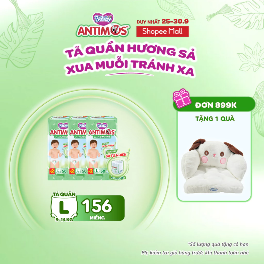 [V] - [MỚI] Combo 3 tã Quần Xua Muỗi Bobby Antimos – Hàng rào Sả tự nhiên Bye Muỗi 8H - M52/L50+2/XL48+4/XXL46+6