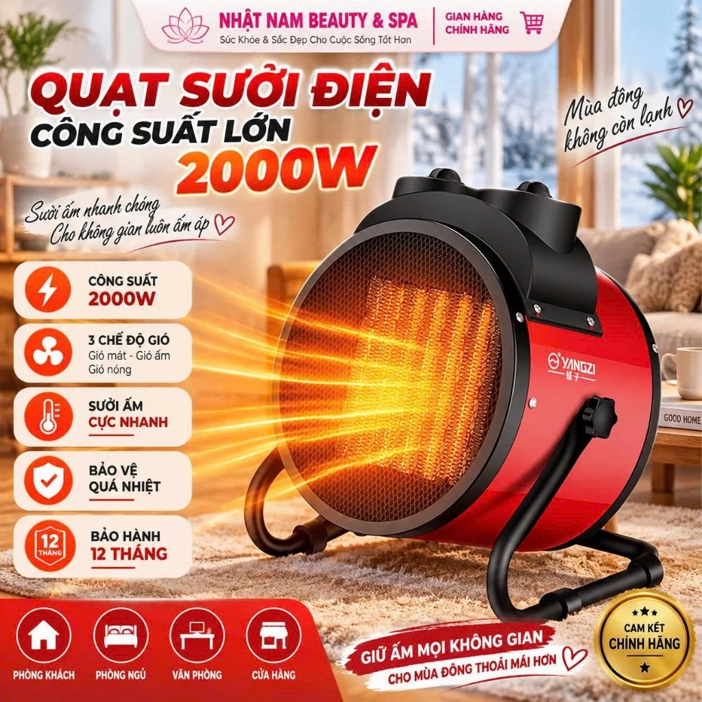 Máy Sưởi, Quạt Sưởi Mini Để Bàn Công Suất 2000W, Làm Ấm Cực Nhanh, Bảo Vệ Quá Nhiệt, Hoạt Động Mạnh Mẽ, Không Gây Ồn