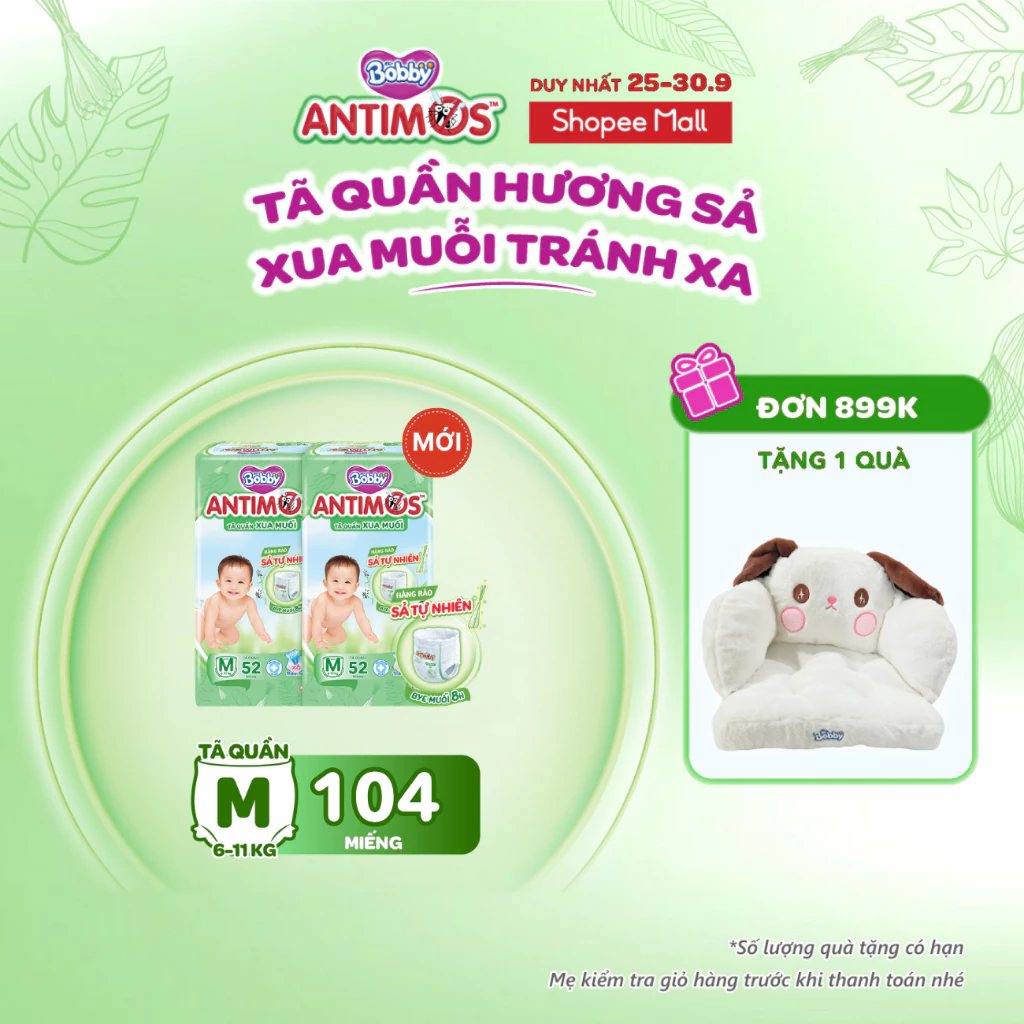 [MỚI] Combo 2 tã Quần Xua Muỗi Bobby Antimos – Hàng rào Sả tự nhiên Bye Muỗi 8H - M52/L50+2/XL48+4/XXL46+6