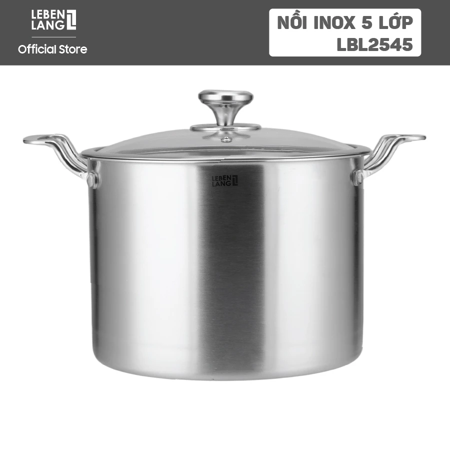 Nồi inox 304 nắp kính Lebenlang LBL2545, size 26cm, 10L, dùng cho mọi loại bếp - hàng chính hãng