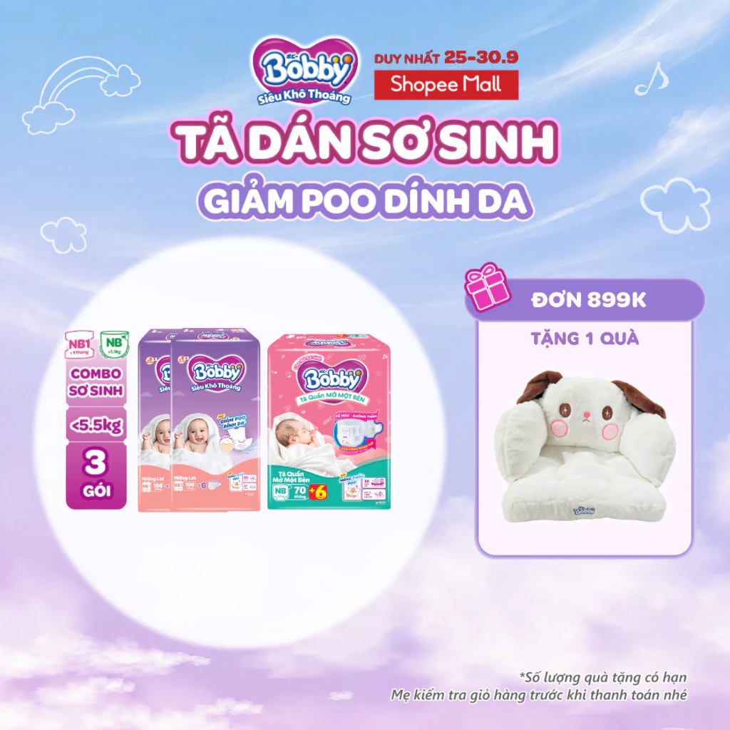 [TẶNG MIẾNG NGẪU NHIÊN] Combo sơ sinh gồm 02 gói Miếng lót Newborn 1-108 miếng và 01 gói Tã quần mở một bên NB70+6 miếng