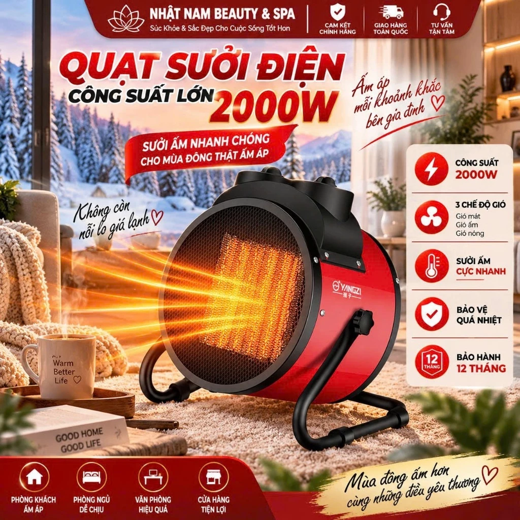Quạt Sưởi Mini Để Bàn Công Suất 2000W, Làm Ấm Cực Nhanh, Chất Liệu Kim Loại Chắc Chắn, Hoạt Động Mạnh Mẽ, Bền Bỉ