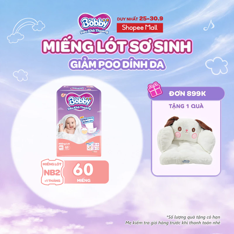 Miếng lót sơ sinh Bobby Newborn 2-60 miếng Giảm Poo Dính Da