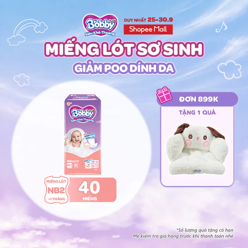 Miếng lót sơ sinh Bobby Newborn 2-40 miếng Giảm Poo Dính Da