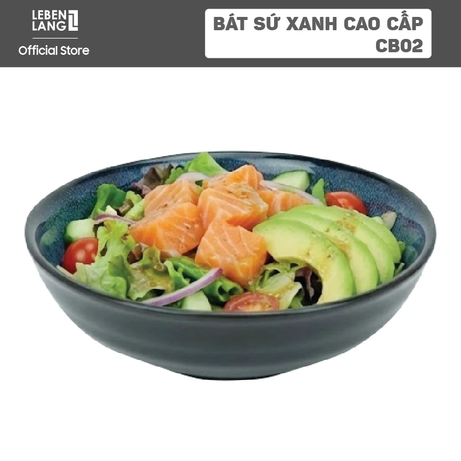 Đĩa sứ sâu Lebenlang CB09, 19cm men xanh lam, đựng salad pasta bền đẹp, dùng được máy rửa bát