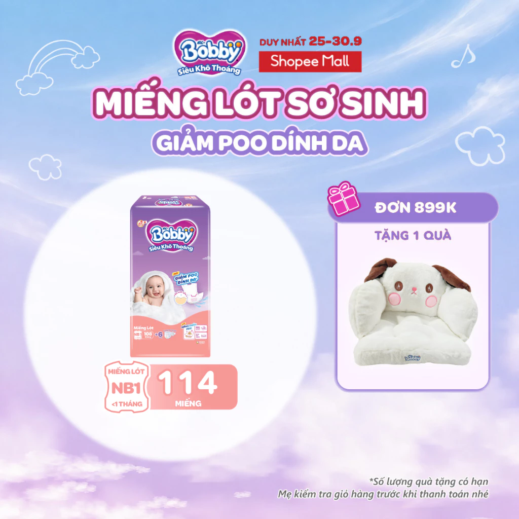 [TẶNG MIẾNG NGẪU NHIÊN] Miếng lót sơ sinh Bobby Newborn 1-108 miếng Giảm Poo Dính Da
