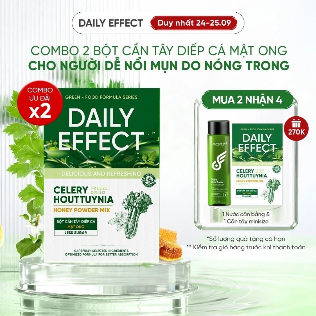 Combo x2 Bột Cần Tây Diếp Cá Mật Ong DAILY EFFECT Celery Houttuynia Honey Power Mix (Hộp 10 Gói x 4g x 2 hộp)