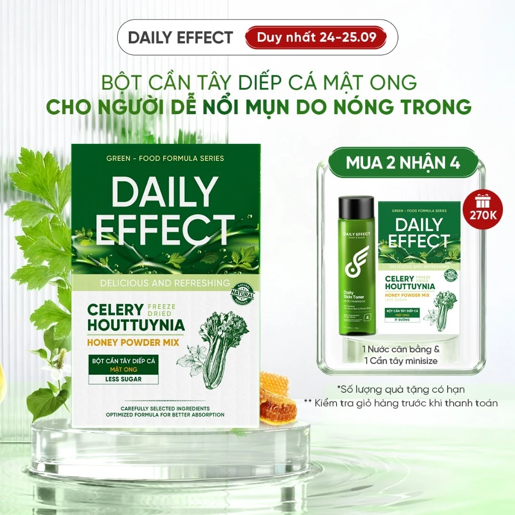Bột Cần Tây Diếp Cá Mật Ong DAILY EFFECT Celery Houttuynia Honey Power Mix (Hộp 10 Gói x 4g)