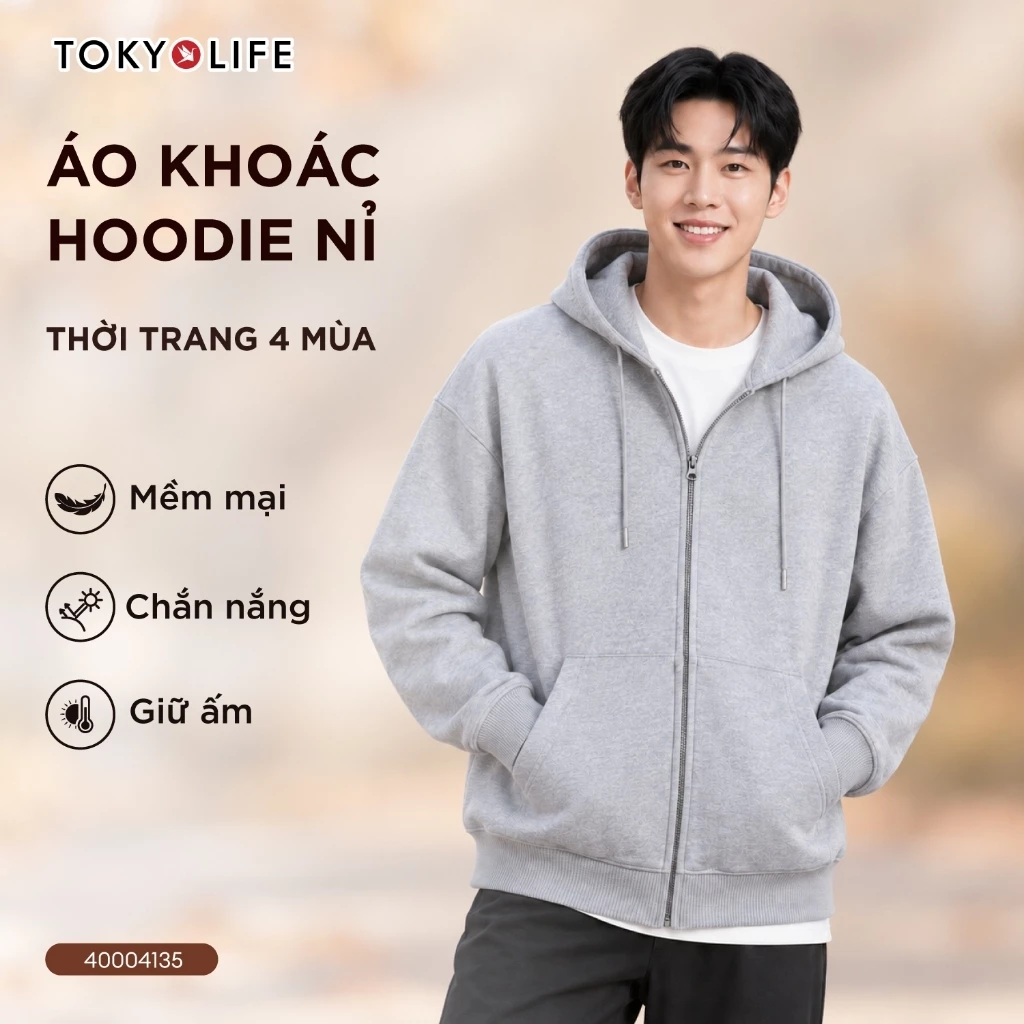 Áo Khoác Nỉ Hoodie Zip Form Unisex Vải Nỉ Chân Cua Dày Dặn Thoáng Mát 40004135 - TOKYOLIFE