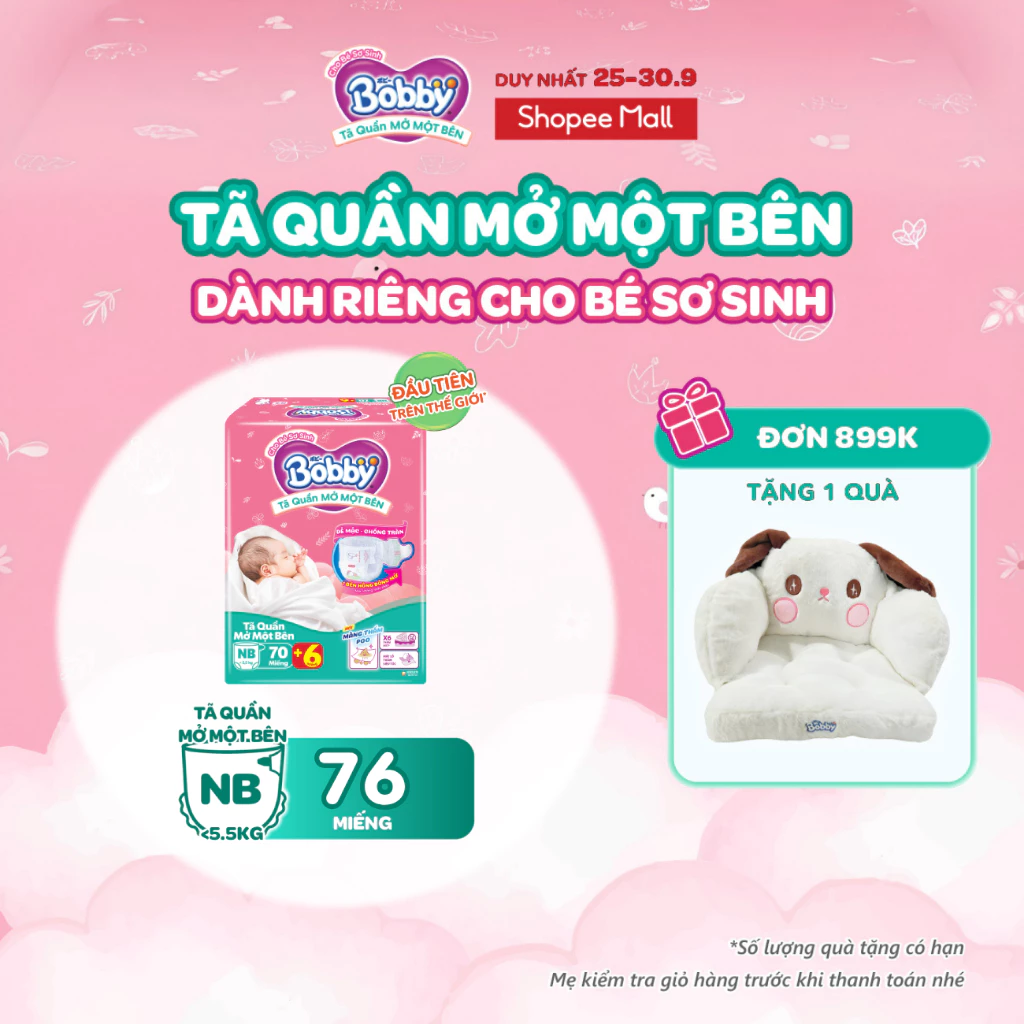 [MỚI][TẶNG MIẾNG] Tã quần mở một bên Bobby dành cho bé sơ sinh size NB70+6/NB-S74/S80/ S-M62