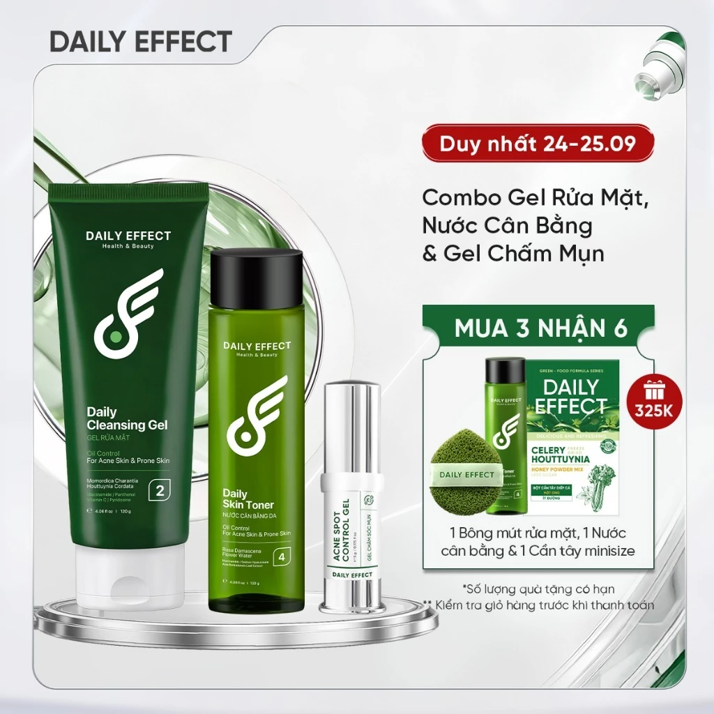 Combo Sữa Rửa Mặt + Toner + Gel Chấm Mụn - DAILY EFFECT (120g + 120g + 5g)