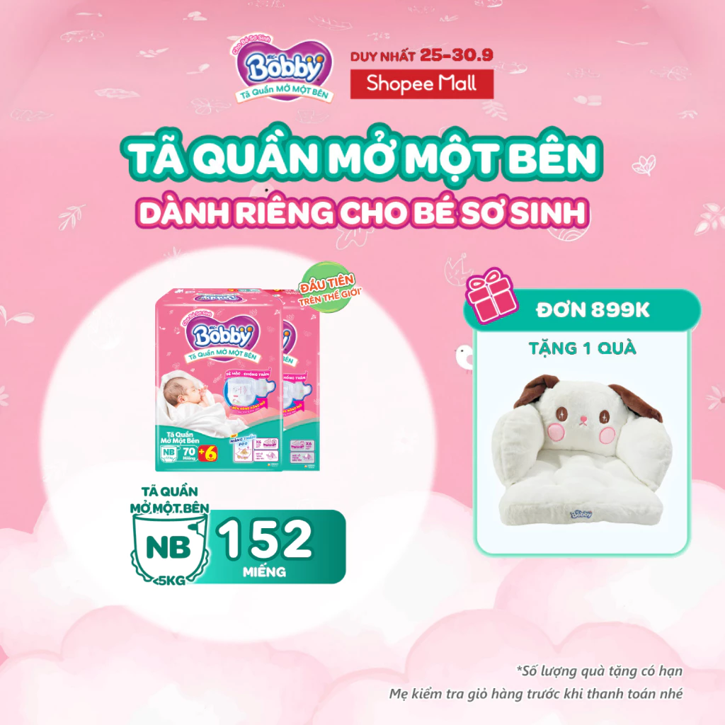 [MỚI][TẶNG MIẾNG] Combo 2 gói tã quần mở một bên Bobby dành cho bé sơ sinh size NB70+6/NB-S74/ S80/ S-M62