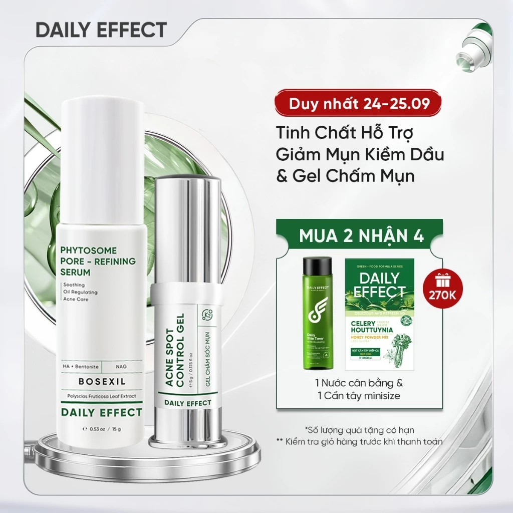 Combo Serum Giảm Mụn Kiềm Dầu + Gel Chấm Mụn DAILY EFFECT (15g + 5g)