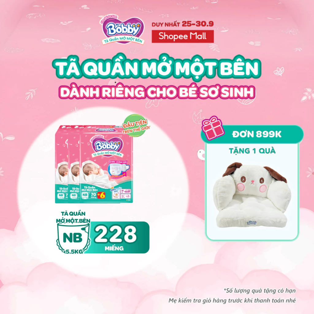 [MỚI][TẶNG MIẾNG] Combo 3 gói tã quần mở một bên Bobby dành cho bé sơ sinh size NB70+6/NB-S74/ S80/ S-M62
