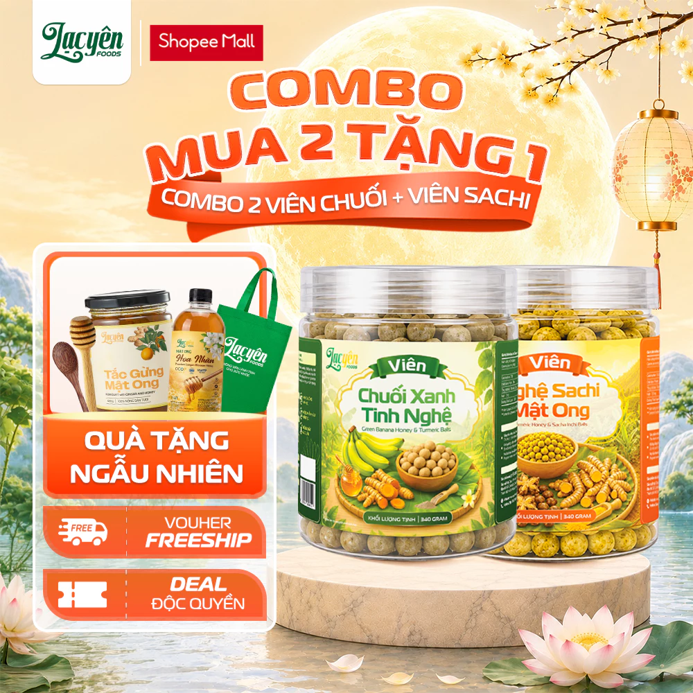 Combo Viên Nghệ Sachi Mật Ong + Viên Chuối Xanh Tinh Nghệ Lạc Yên Foods Hỗ Trợ Cơ Thể Tiên Lợi